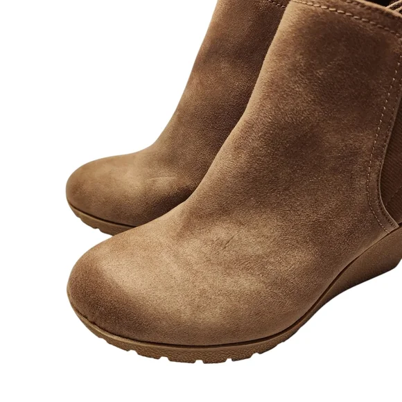 Mia Wedge Ankle Booties Tan Faux Suede Size 7.5 - Picture 3 of 14